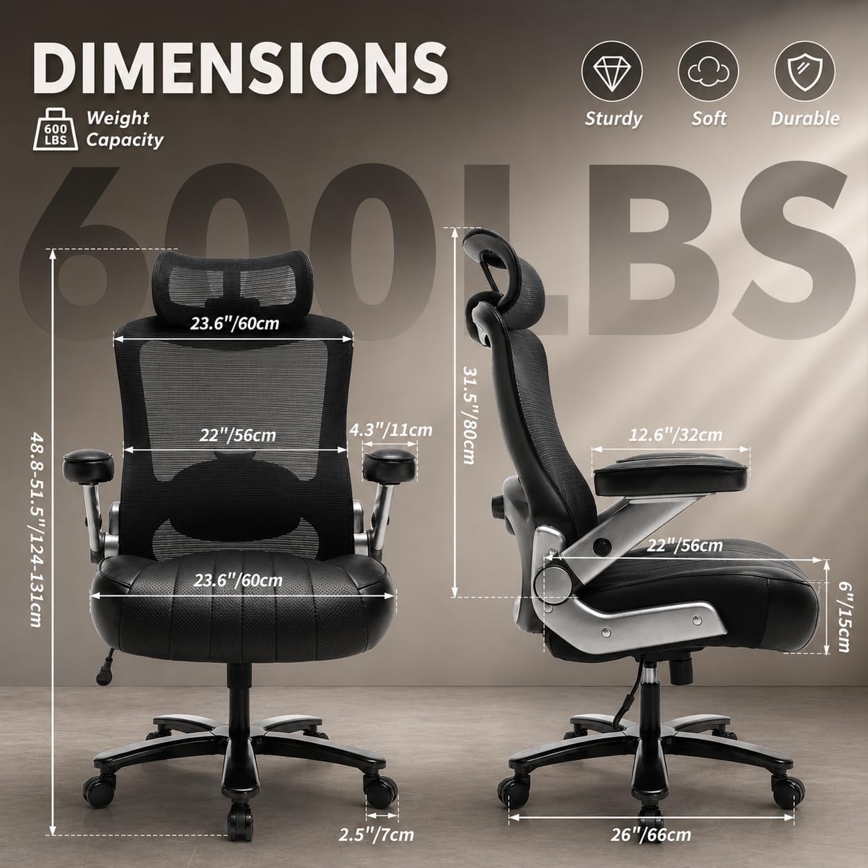 Big and Tall Office Chair, 600lbs Executive Chairs Heavy Duty