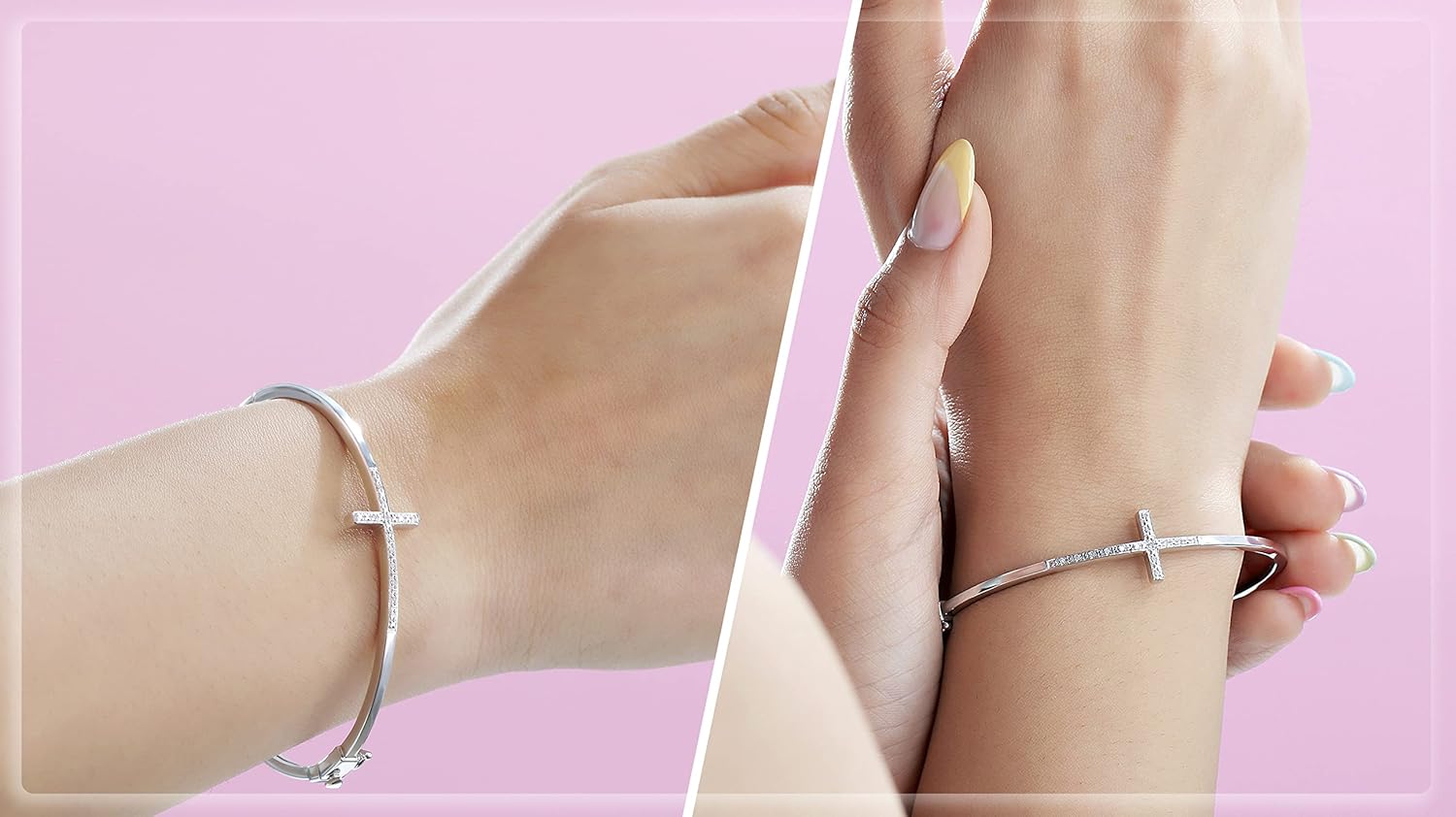 Dazzlingrock Collection 0.10 Carat (ctw) Round White Diamond Ladies Sideways Cross Bangle Bracelet 1/10 CT, Sterling Silver