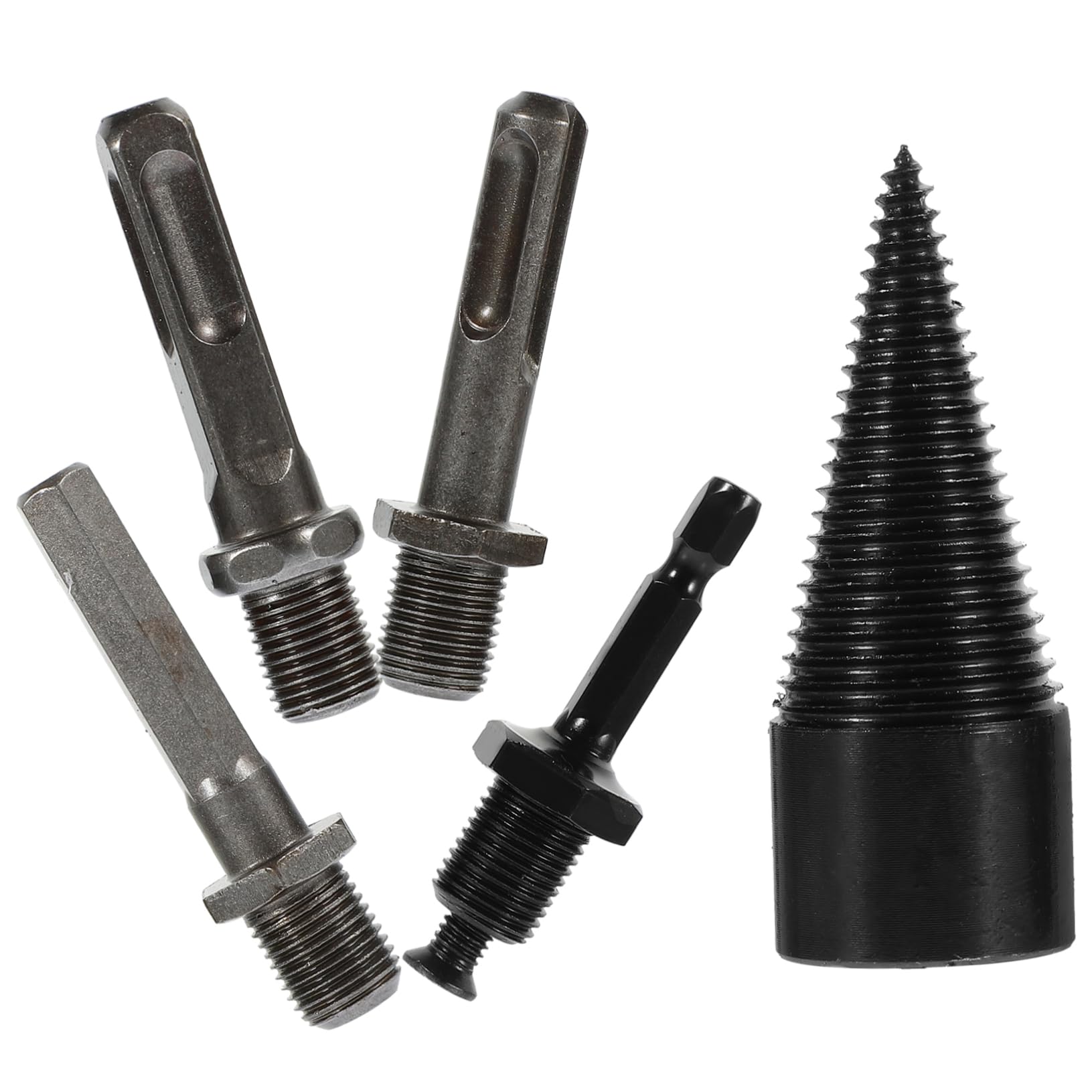 ibasenice 3 Set Manufatto Di Legna Da Ardere Spaccalegna Punte Per Legna Da Ardere Punta Da Trapano Per Legna Da Ardere Punta Da Trapano A Spacco Acciaio Al Carbonio Black 5 Pezzi*3