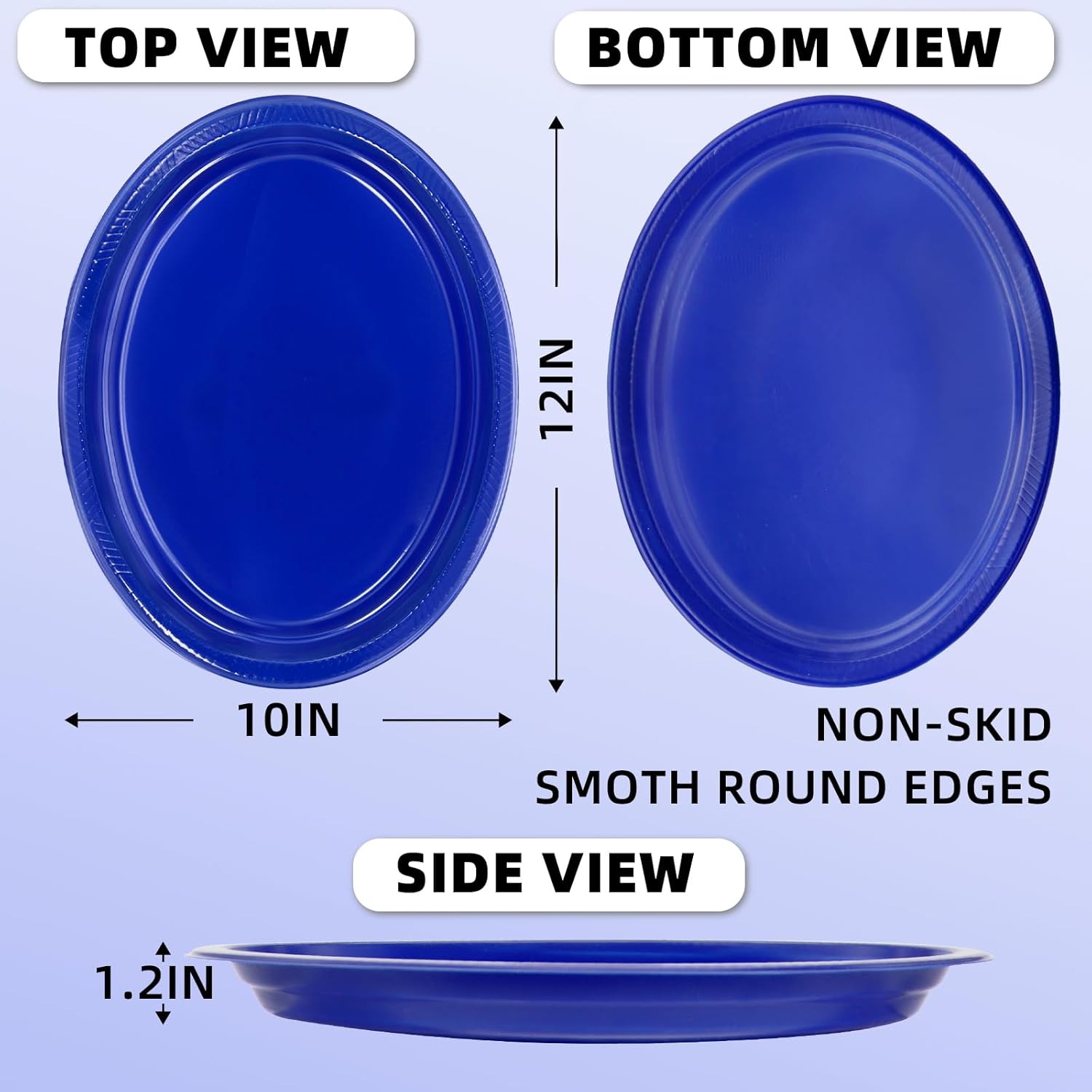 Blue Plastic Plates Disposable 12" x 10" - Party Plates for Supplies and Decorations, Baby Shower, Wedding, Picnic, Dessert, Salad - 50 Count Dinner Plates - Image 2