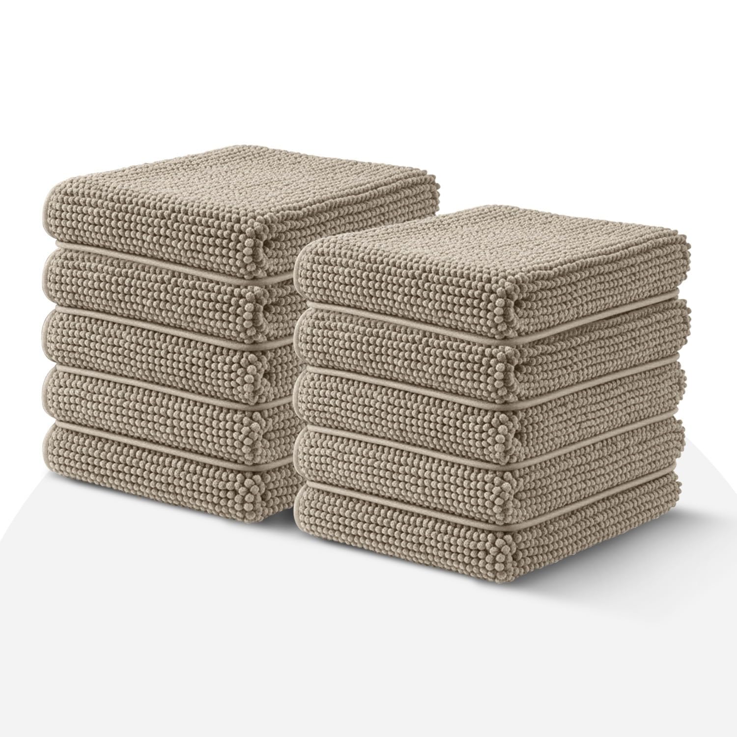 BedLooms Khaki Bath Mat Non Slip Anti Mould (10 pack) - Machine Washable Bath Mats 50x80cm Chenille Bathroom Mat Super Absorbent Extra Soft Fluffy Shower Mat โ image 1