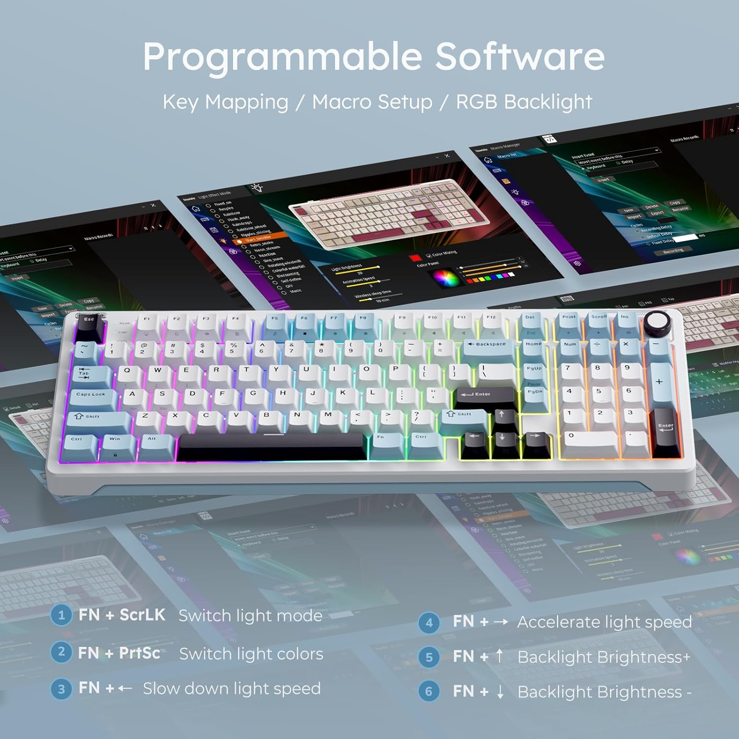 iLovBee B98 Creamy Keyboard with Number Pad, Wireless Mechanical Gaming Keyboard w/Knob, Full Size Bluetooth/2.4Ghz/USB-C RGB Custom Keyboards for Win/Mac, Gasket Hot Swappable Linear Switches