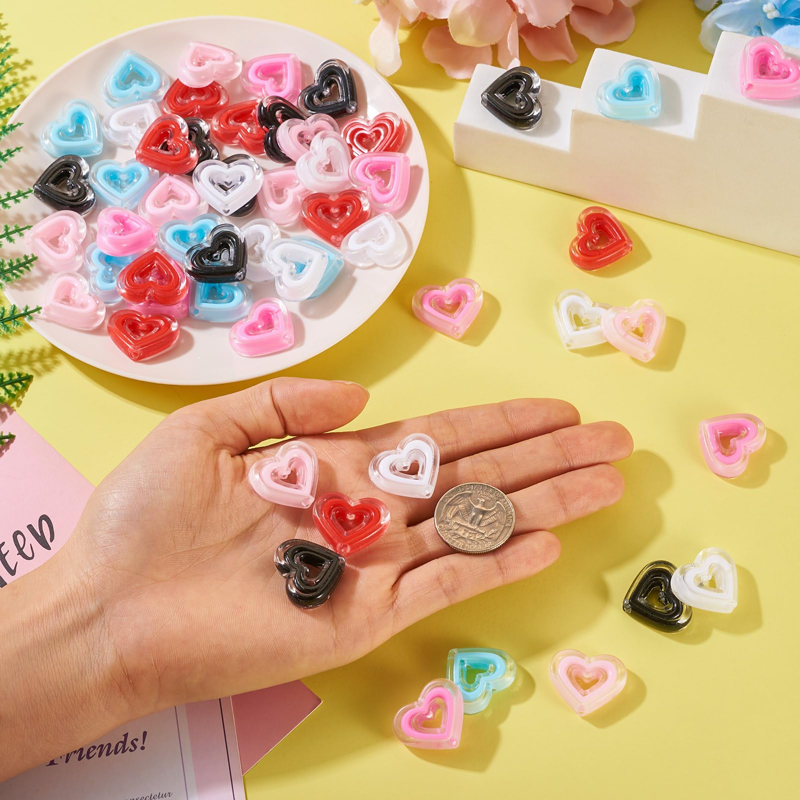 Amazon | Beadthoven カラフル ハートビーズ 約60個/箱 6色 心型