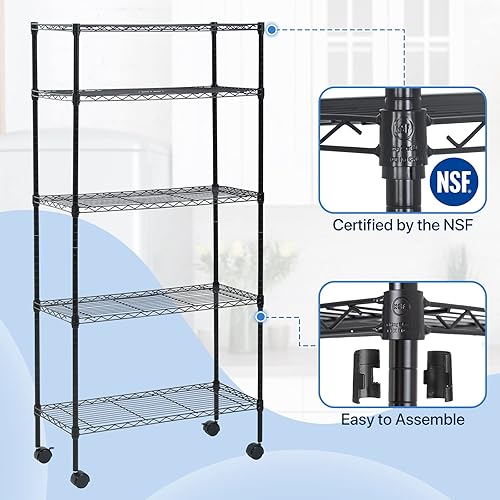 Miniatura 4 de Dkelincs Estantería de alambre de 30 pulgadas de largo x 14 pulgadas de ancho x 60 pulgadas de alto, estantes de almacenamiento de metal NSF de 5