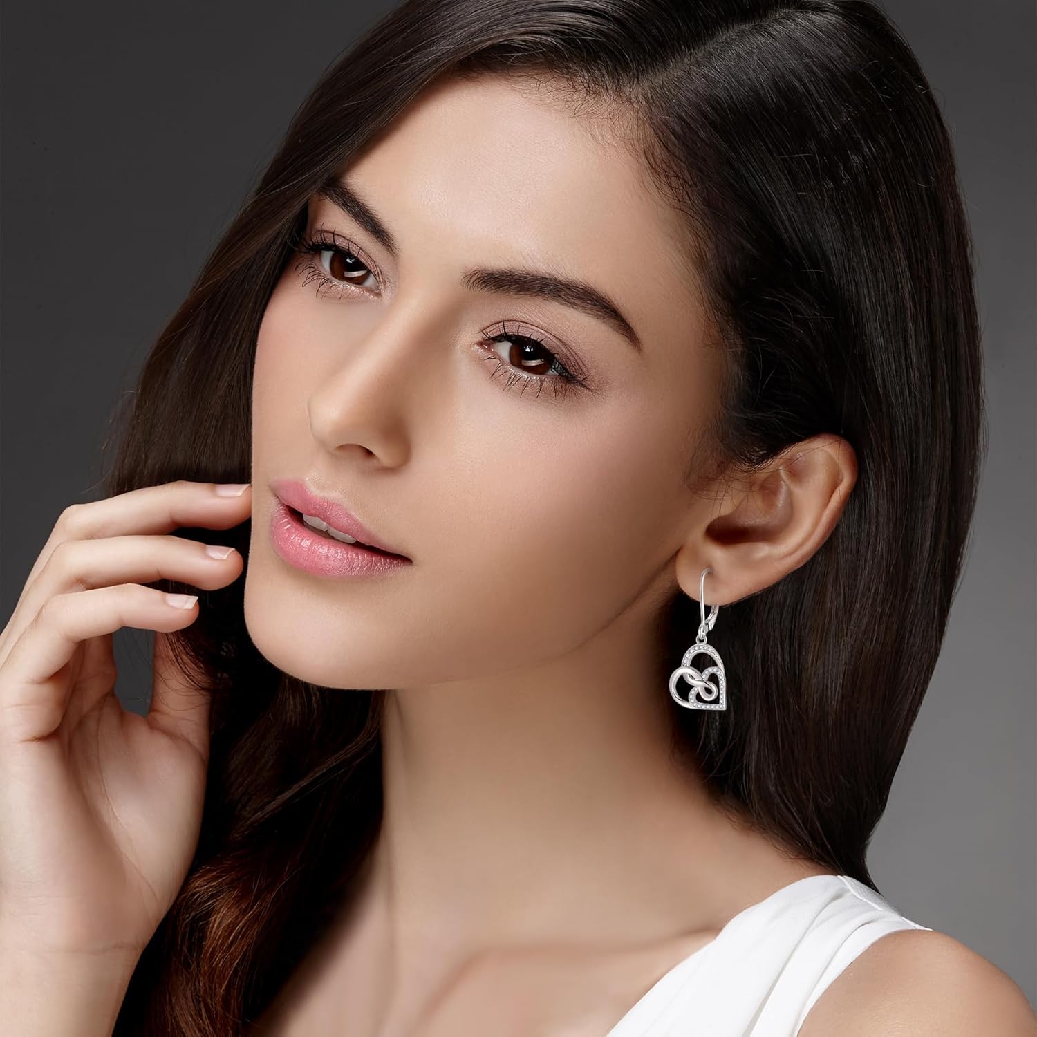 Christmas Double Heart Earrings 925 Sterling Silver Infinity Leverback Dangle Drop Earrings Cubic Zirconia For Women Anniversary Jewelry Gift - Image 4