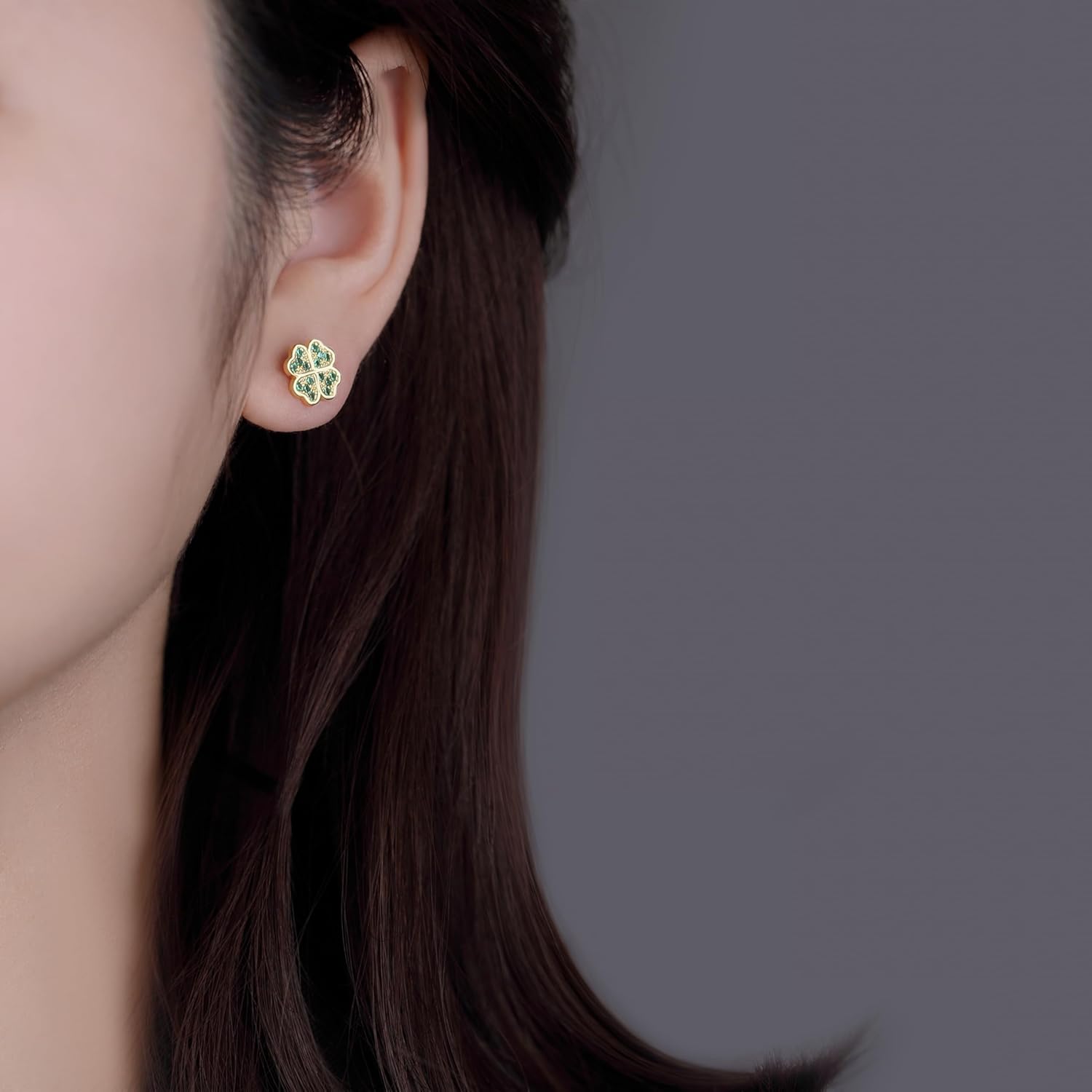 Reffeer Solid 925 Sterling Silver Four Leaf Clover Earrings Stud for Women Teen Girls CZ Clover Stud Earrings Green St Patricks Day Earrings - Image 2