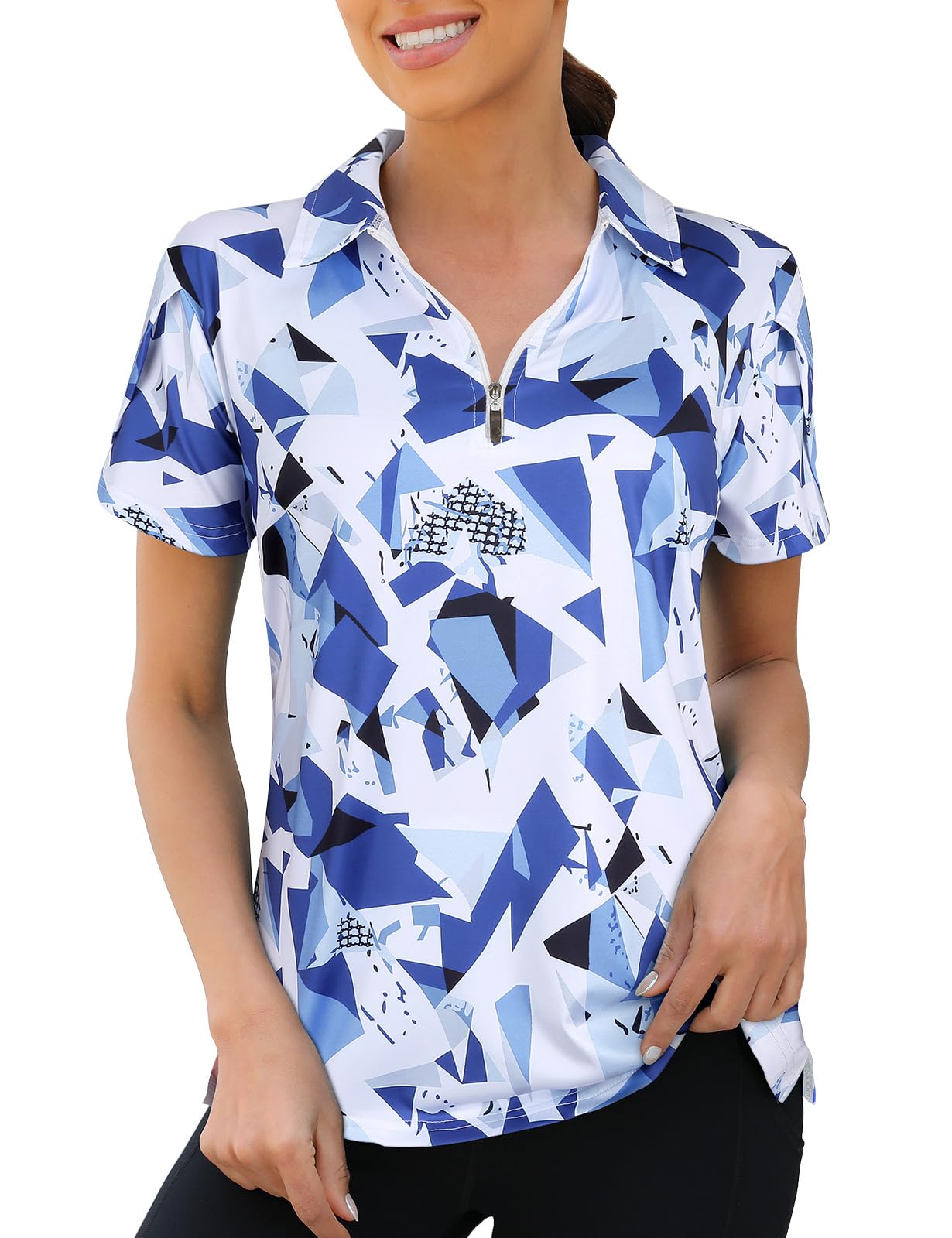 Viracy Womens Golf Polo Shirts 1/4 Zip Up Overlap Short Sleeve Quick Dry Workout Tops