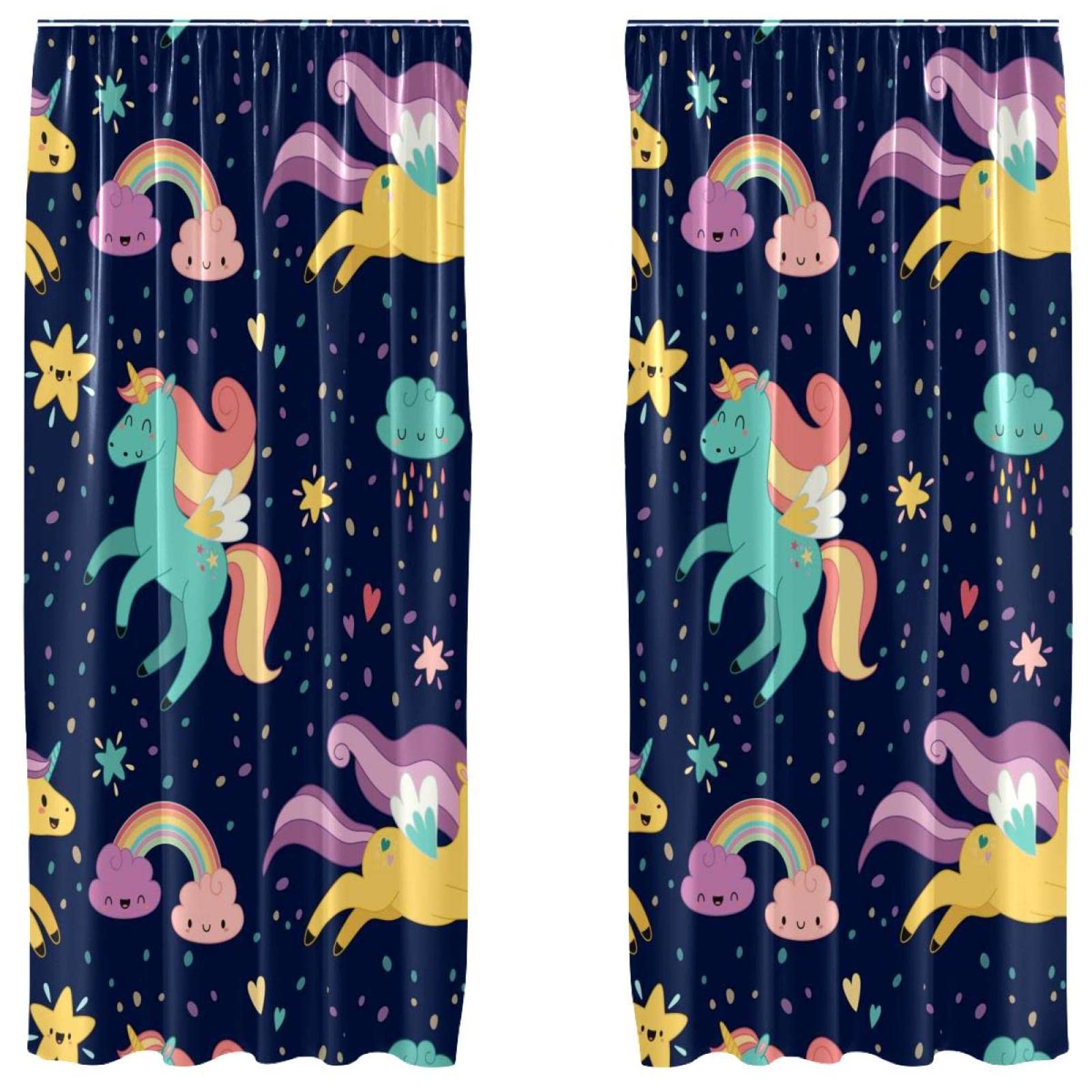 Rideaux licorne bleu 140x213 cm lot de 2 panneaux légers à passe-tringle
