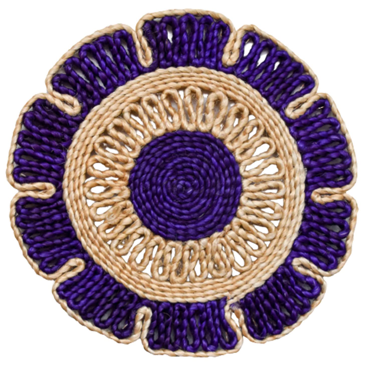Natural Jute Biscuit Placemats, Blue, 12 Inch, Set of 2