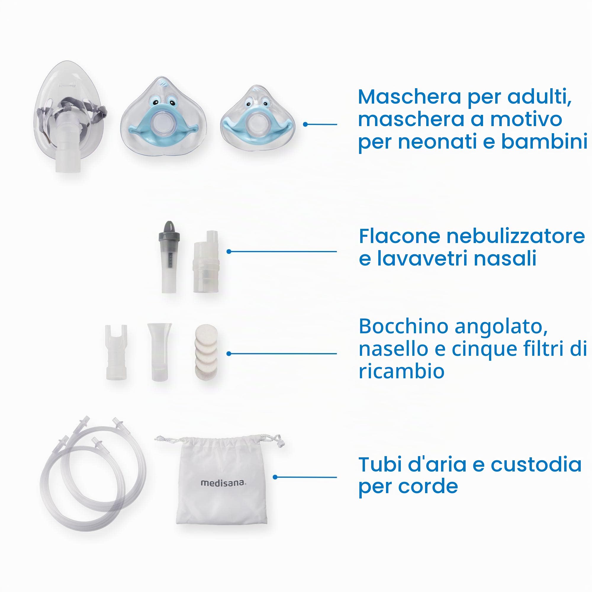 medisana IN 155 inalatore, nebulizzatore a compressore con boccaglio e maschera per adulti e bambini, per raffreddore o asma con numerosi accessori