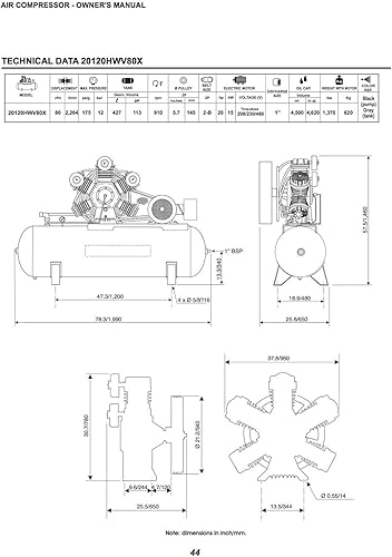 Vista 2 de Schulz Compresor de aire de pistón serie 20120HWV80X-3 V; Construcción de hierro fundido; Protector de correa de metal cerrado; Manómetro