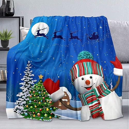 Miniatura 8 de LUVIVIHOME Manta de Feliz Navidad, bolas de Navidad azules doradas, manta de invierno con copos de nieve, manta individual, acogedora manta cálida y