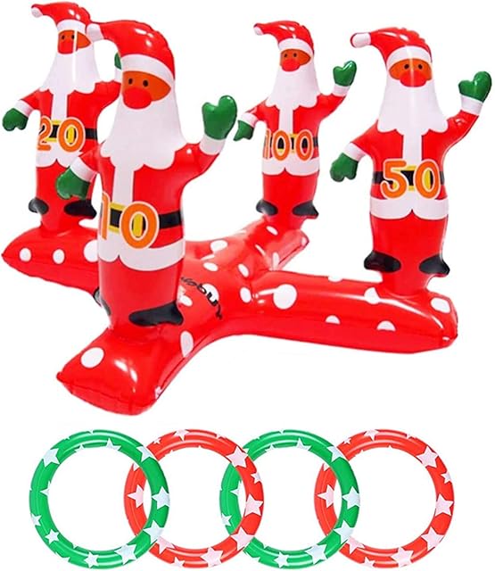 Aisszhao Christmas Party Toss Game with 4 Rings,Inflatable Santa Throwing Rings Xmas Fun Games for Kids Adults Family Indoor Outdoor Garden Game (Santa)