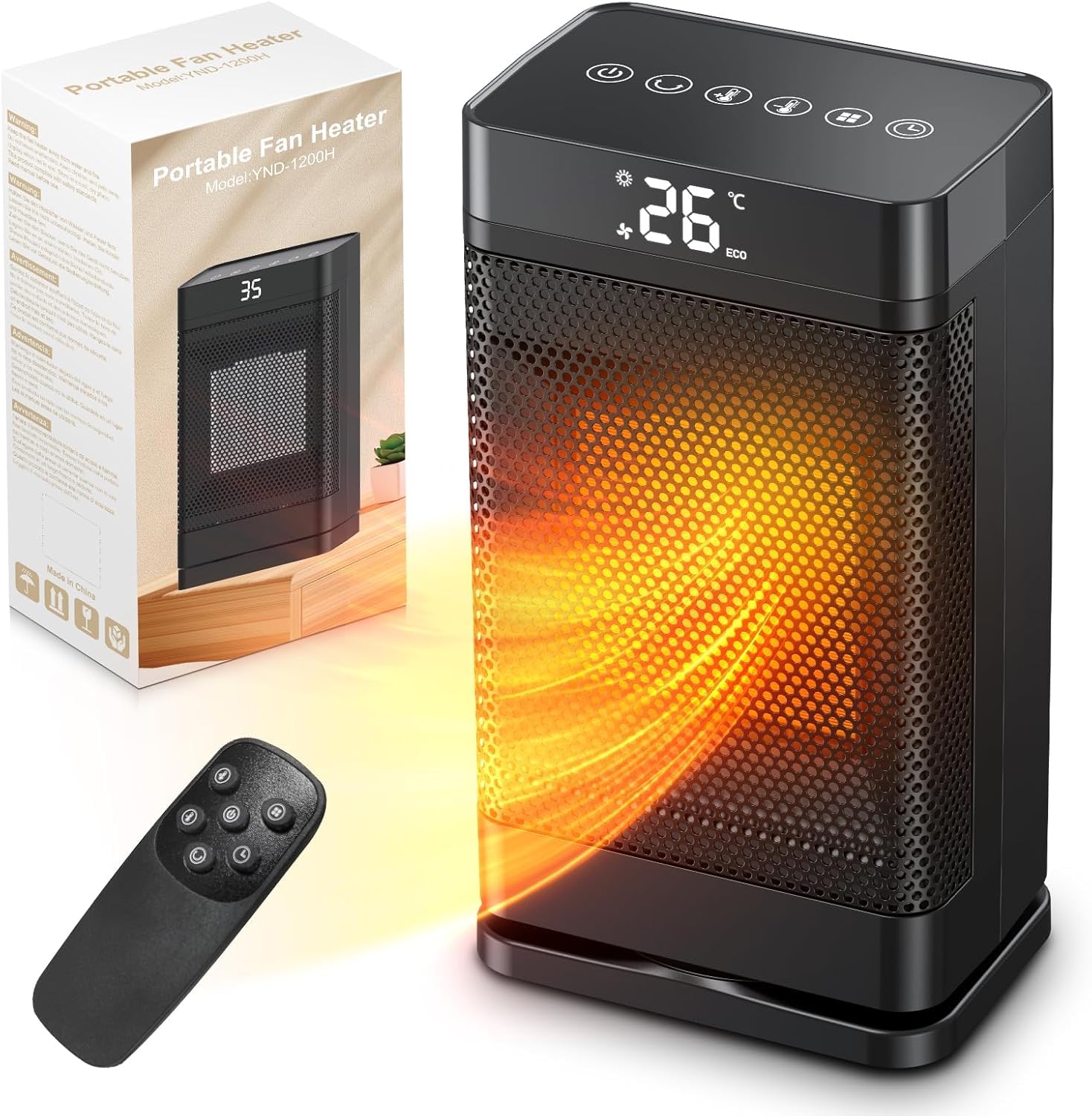 Mini Calefactor De Enchufe, Calefactor Bajo Consumo Ceramico 1500w Con Temporizador y Mando a Distancia, Calefactor Escritorio Oscilante cerámico ptc portátil Adecuado Para Salones y Dormitorios
