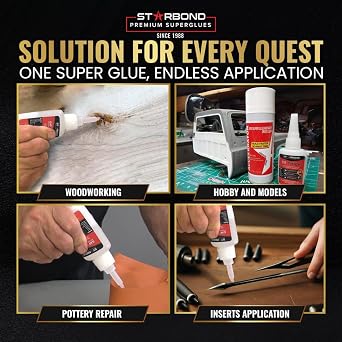 Starbond Thick CA Glue with Activator Bundle (2 oz. + 6 oz.) Premium Cyanoacrylate Super Glue with Aerosol Accelerator for Woodworking, Mitre Joint Bonding, MDF, Trim & Archery Fletching