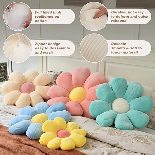 Miniatura 3 de ZAKUN Cojín con forma de flor, cojín de margarita, cojín estético de flores de margarita, bonito cojín de asiento de flores, almohadas decorativas