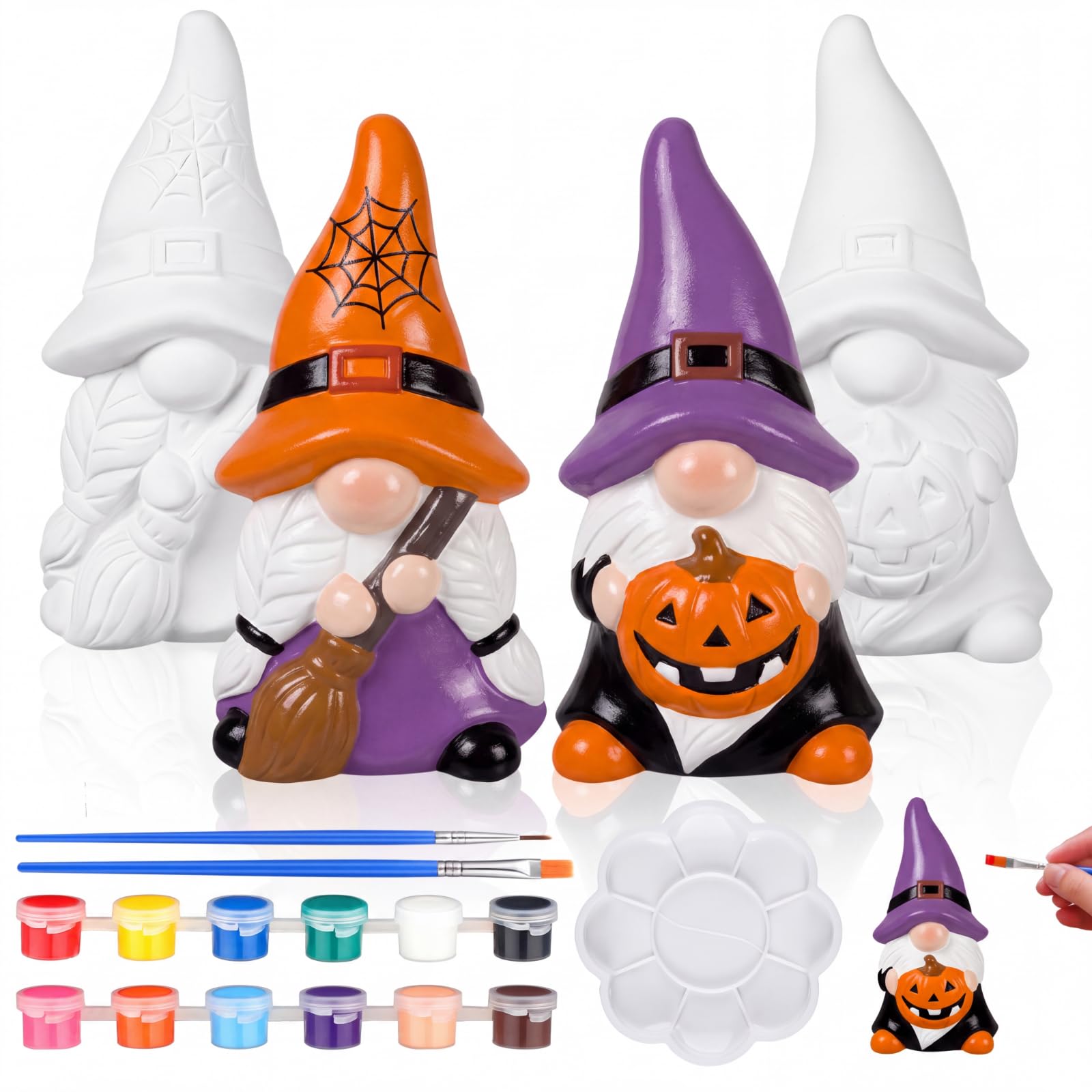 Hollowfly 2 Pack Halloween Gnome Ceramics to Paint Craft Kit