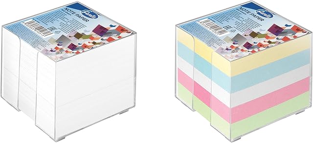 Set of 2-800 Sheets Blank White Memo Pad with Colour Memo Pad Plastic Cube Block/Stand 90MM x 90MM Message Pad & Writing Paper for School Office Home