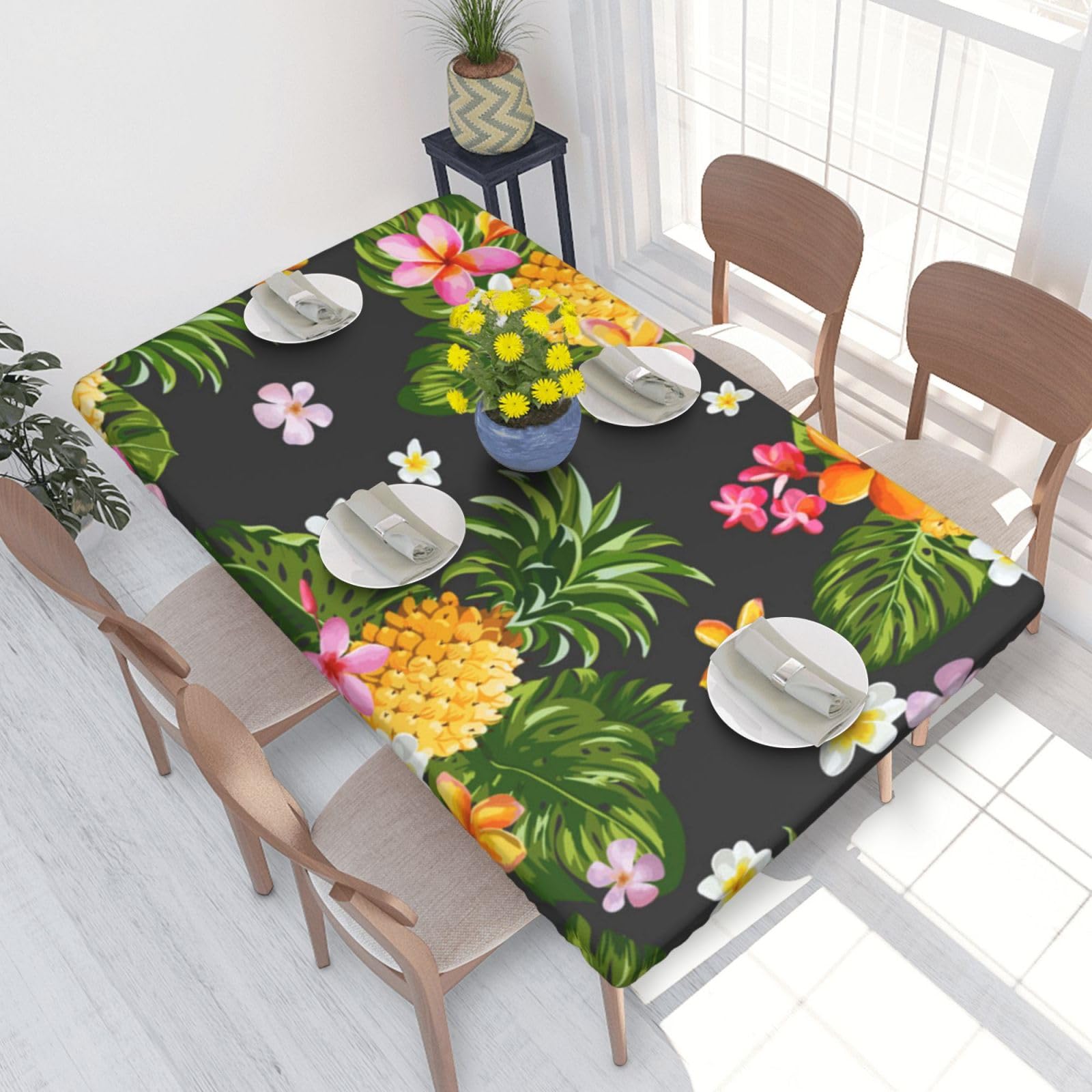 BNVSADC Tropical Pineapple Hawaiian Printed 4FT Tablecloth 122x76 CM Polyester Kitchen Water Resistant Table Cloth Dining Table Decoration Table Covers