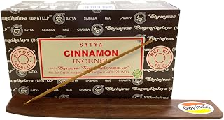 Govinda Incense Stick Holder Bundle with Satya Bangalore (BNG) Incense Sticks - 12 Boxes x 15 Grams (Cinnamon)
