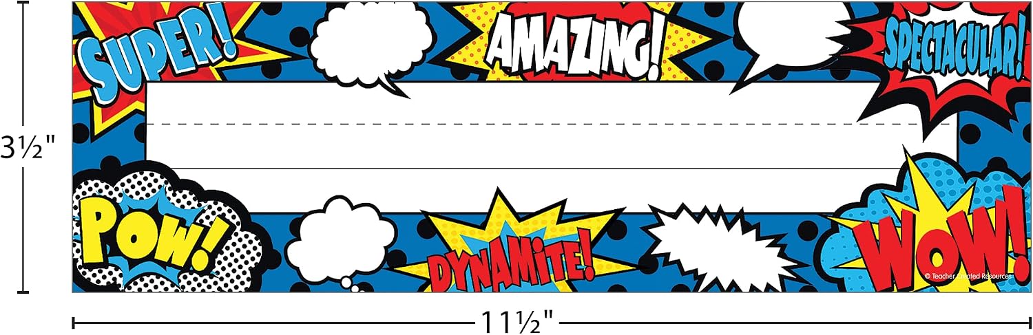 Teacher Created Resources Superhero Flat Name Plates (5588), 11-1/2" x 3-1/2"