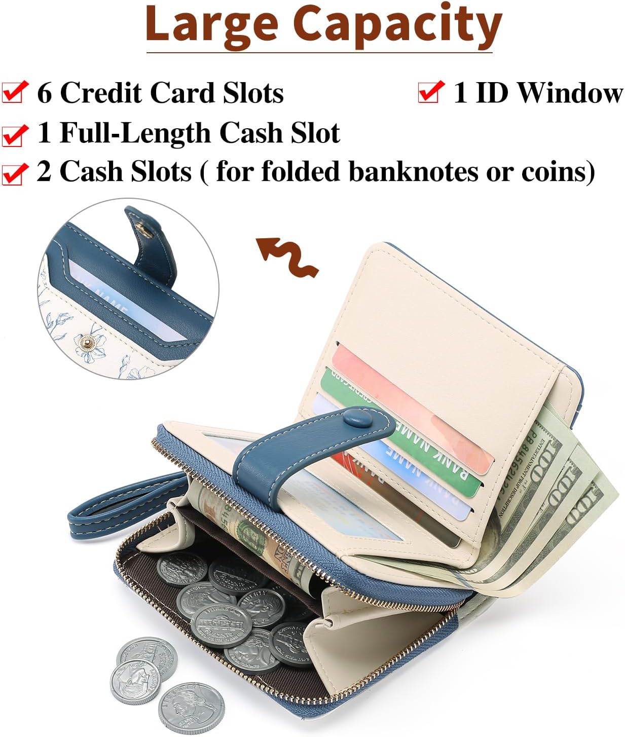 GAEKEAO Small Wallet for Women Leather RFID Blocking Bifold Zipper Pocket Credit Card Holder Purse Wallets with ID Window - Image 2