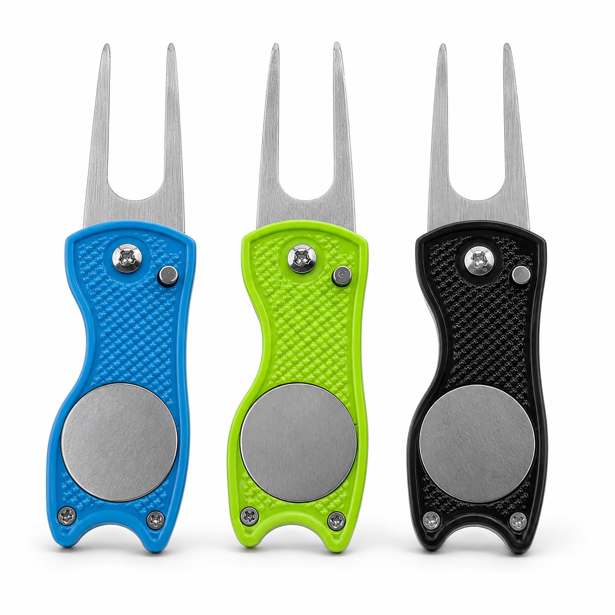 Golf Pitch Mark Repair Tool 3 Pcs - Foldable Divot Fork with Ball Marker