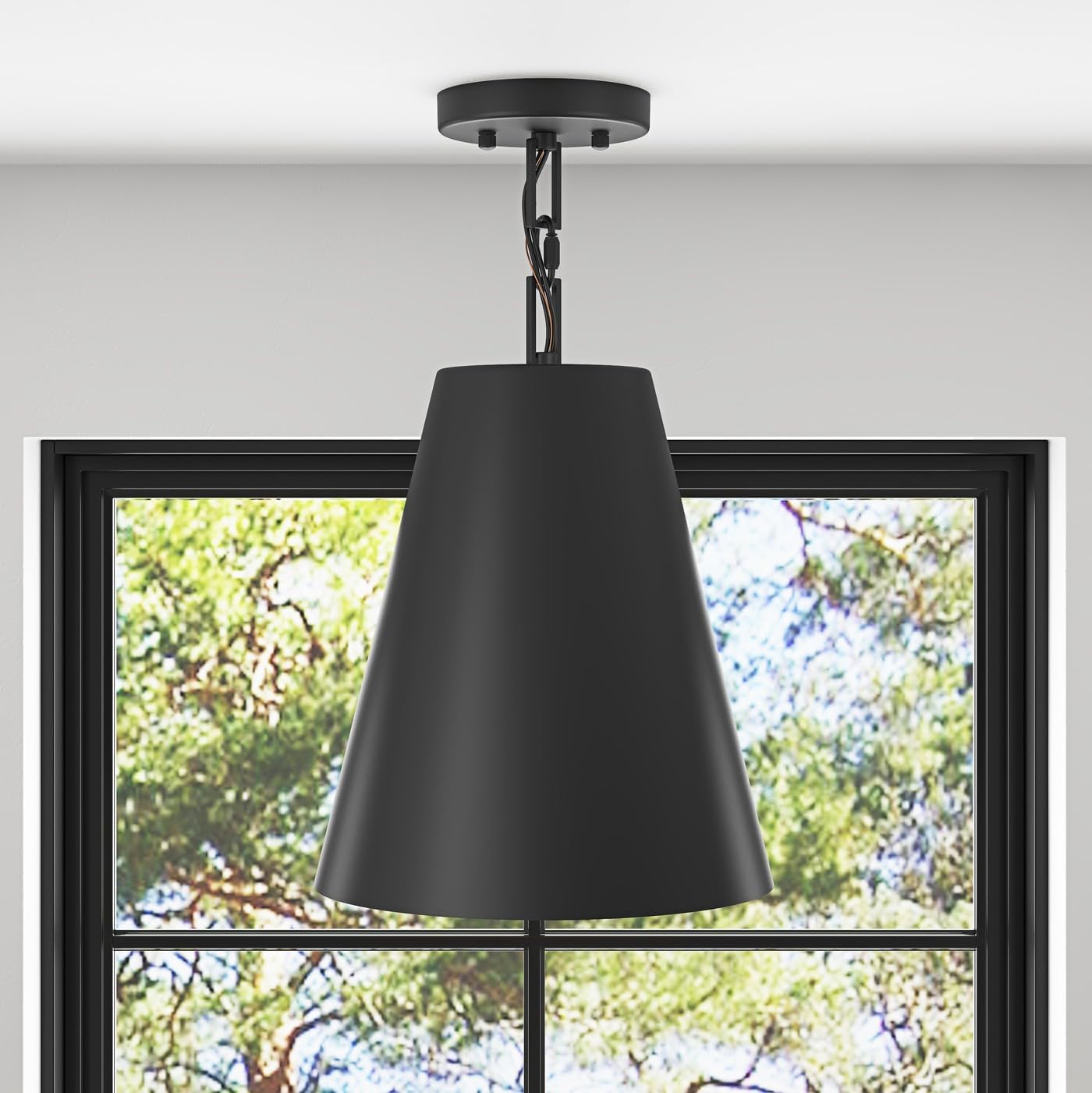 Aiwen 1 Light 10.62 in Modern Semi Flush Mount Ceiling Light Fixture Farmhouse Close to Ceiling Lighting with Black Finish Metal Shade Vintage Gold Ceiling Lamp for Hallway E26