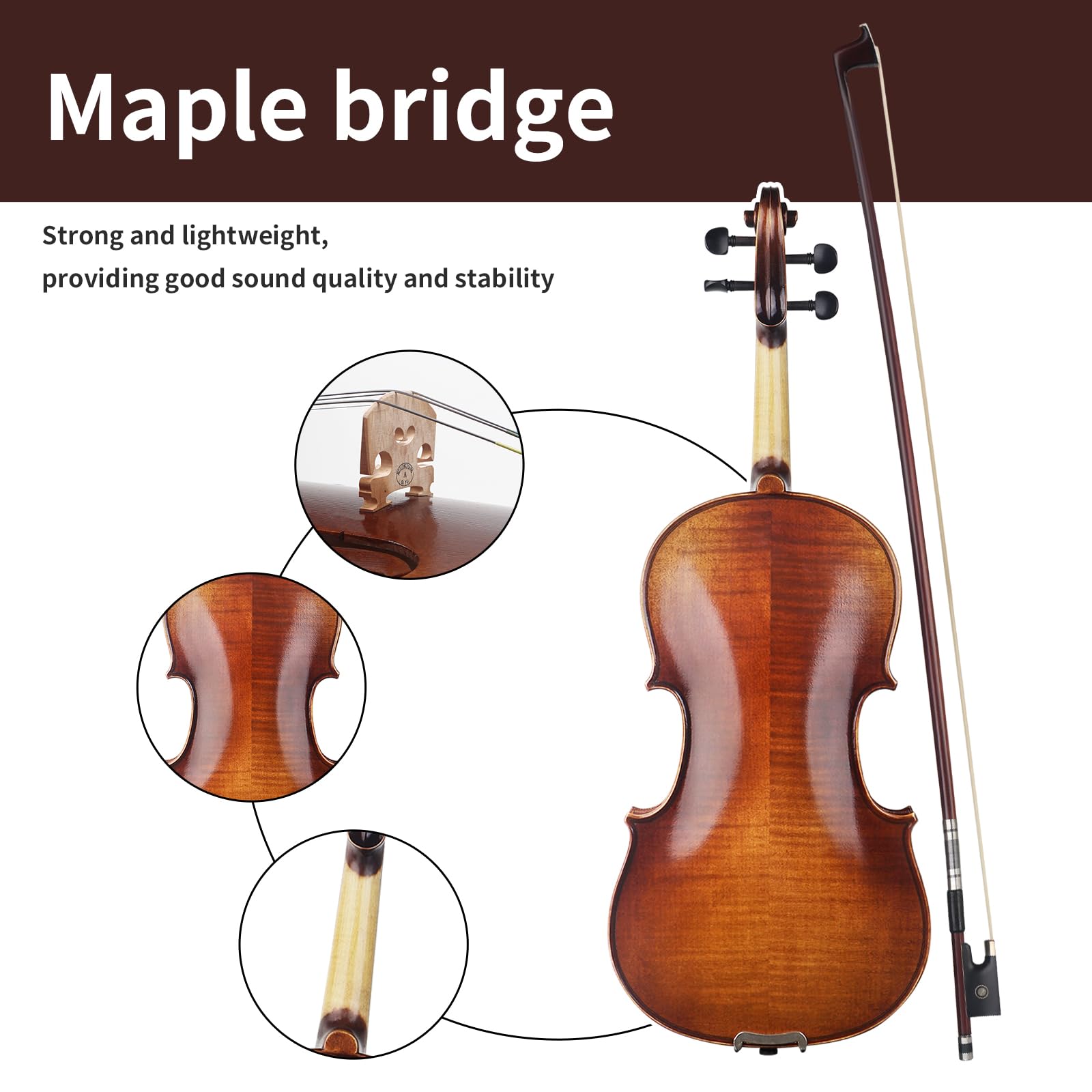 AKLOT Violino 4/4 Full Size, abete rosso e accessori in ebano, per professionisti, con archetto, colofonia, tracolla per zaino, custodia per il trasporto