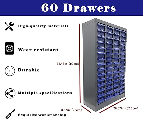 Miniatura 2 de 60 piezas de almacenamiento de cajones Gabinete Organizador de garaje para almacenamiento de tuercas de perno Acero ABSPS Material Cajón Tamaño 7.8