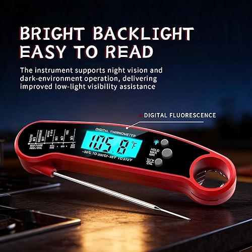 Miniatura 3 de X&E Termómetro digital de lectura instantánea para carne, impermeable IP67, termómetro de alimentos con sonda plegable, pantalla LCD de