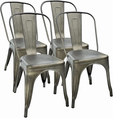 Miniatura 13 de Juego de 4 sillas de comedor, de metal, para interiores y exteriores, sillas de patio, de cocina, de 18 pulgadas de altura, silla de restaurante