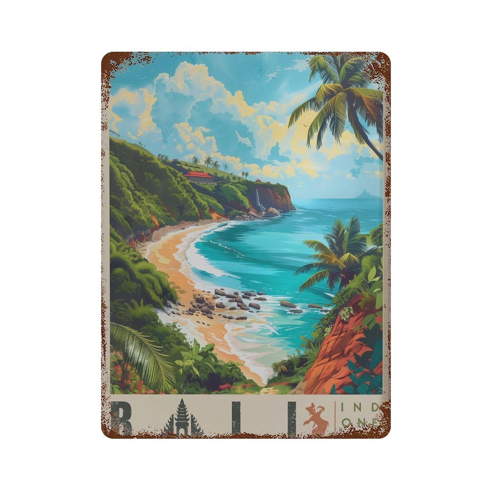 xiaoxiaoshen Bali Travel Indonesia Tropical Beach Wall Decor Art Metal Tin Poster Modern Home Decor Art Home Bar Shop Decorations Vintage Sign 40x30cm