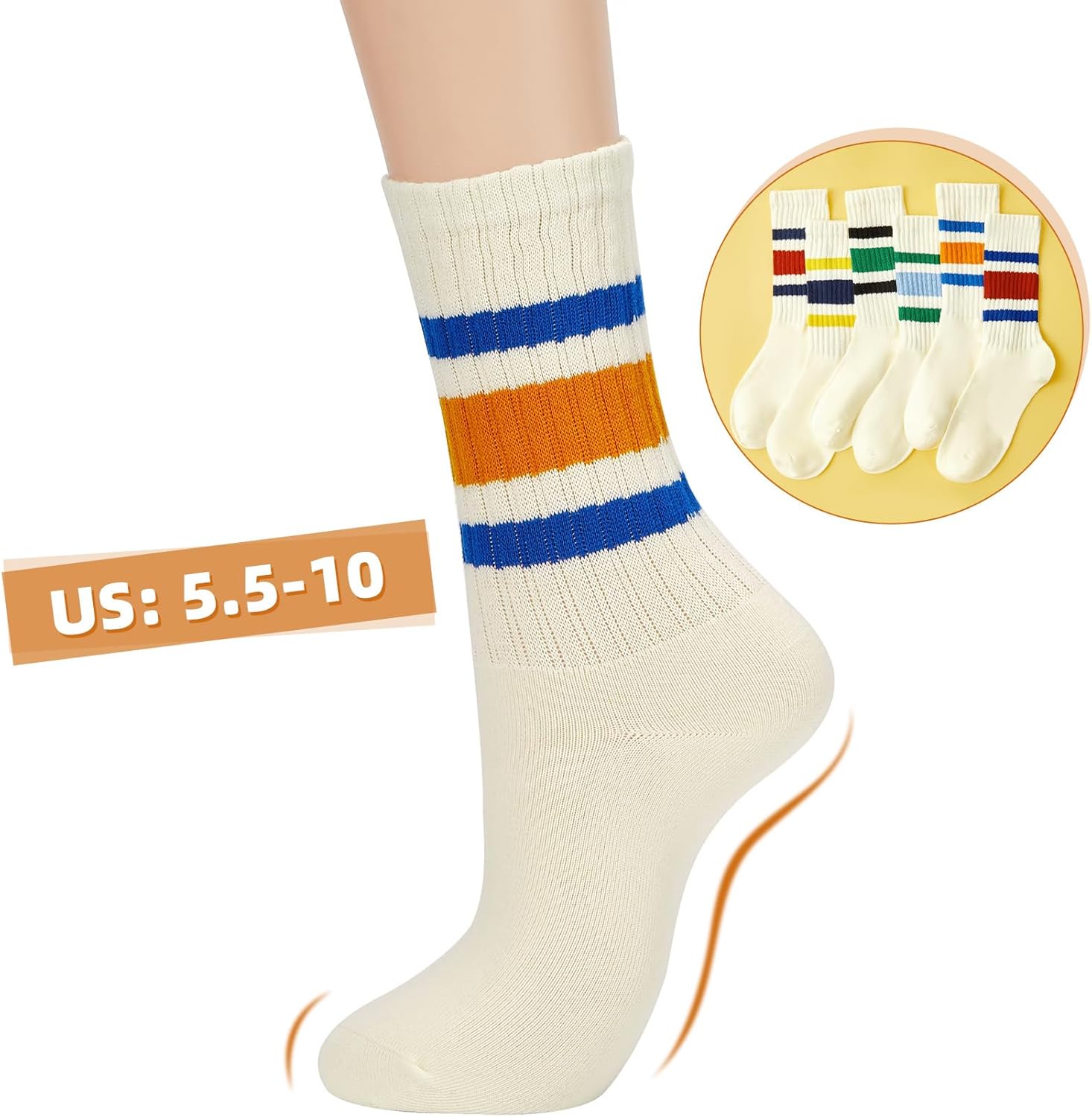 Century Star Striped Novelty Socks For Women Retro Vintage Casual Crew Sporty Calf Cotton Women - Image 5