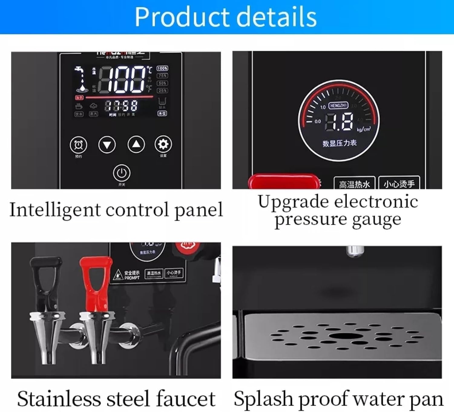 Commercial Automatic Milk Frother Steam Boiling Water Machine 3000W 50L/h Electric Milk Foam Machine for Coffee Milk Tea Dessert, LED Display and Pressure Gauge (Black)