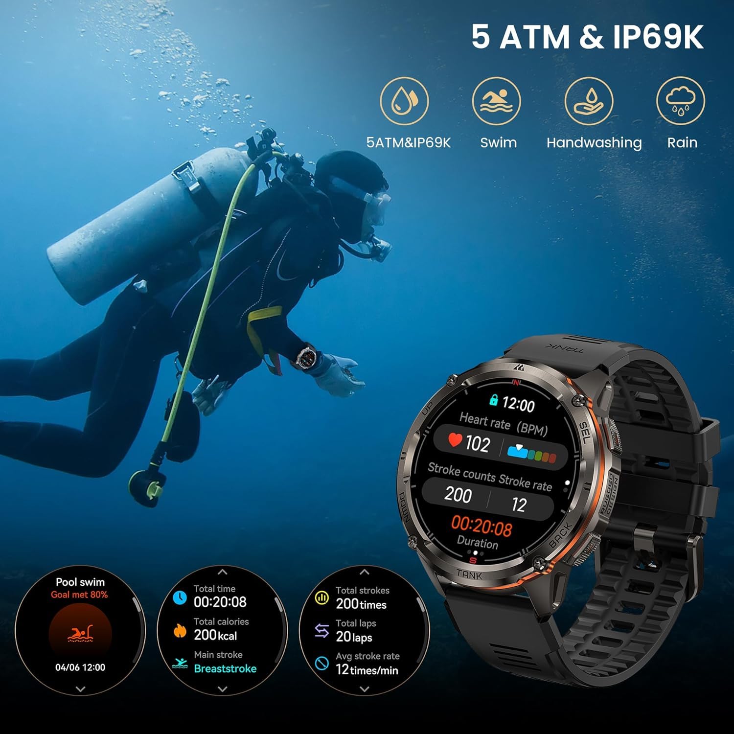 KOSPET Tank T3 Ultra 2 Montre Connectée Homme, GPS, Acier Inoxydable, 5 ATM