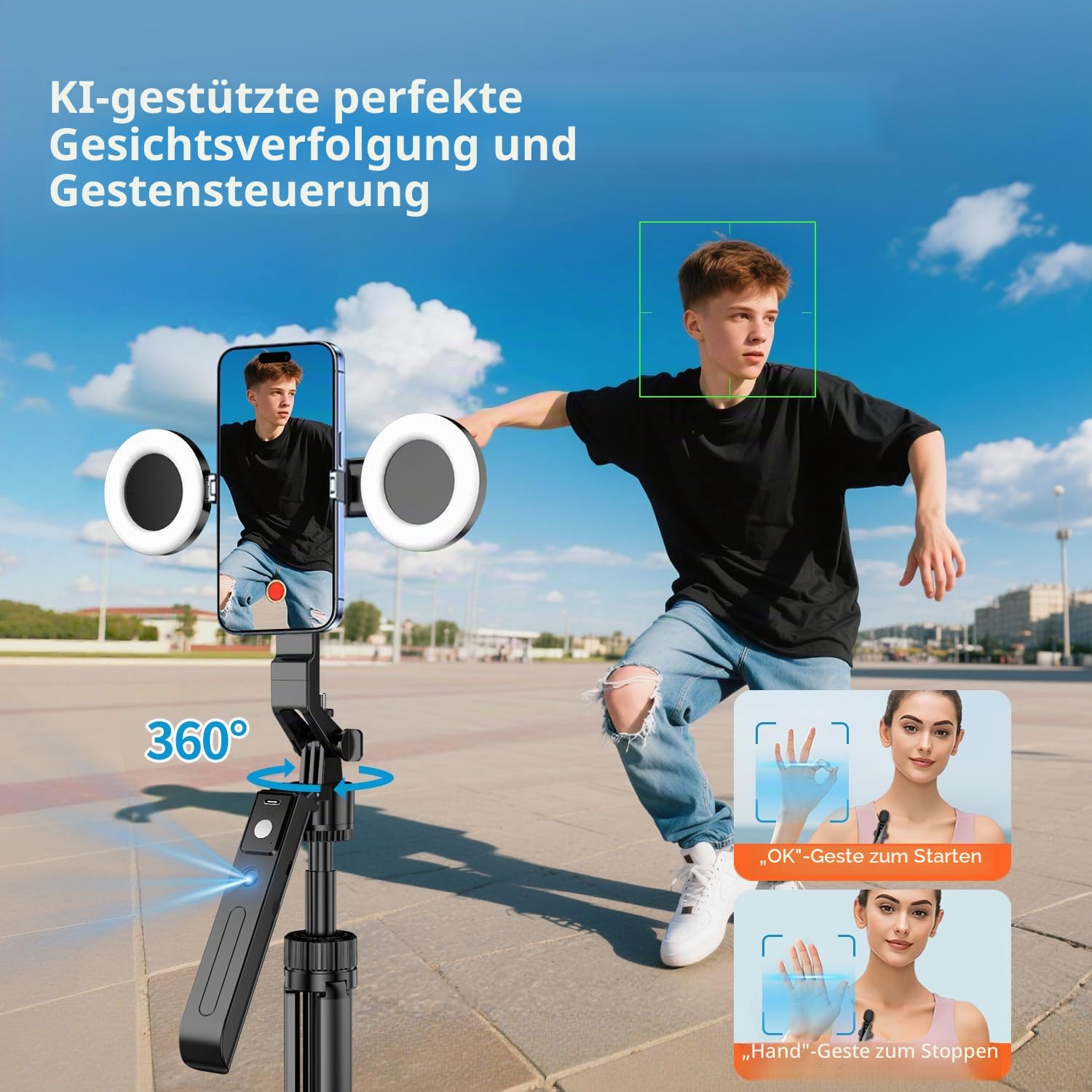 yAyusi Vlogging-Kit, YouTube-Starter-Kit, 180cm 360° Drehung Auto Face Tracking Handy Stativ für iPhone mit Licht, Kabellosem Mikrofon/Fernbedienung,Basic-Starter-Kit für Content-Ersteller für YouTube