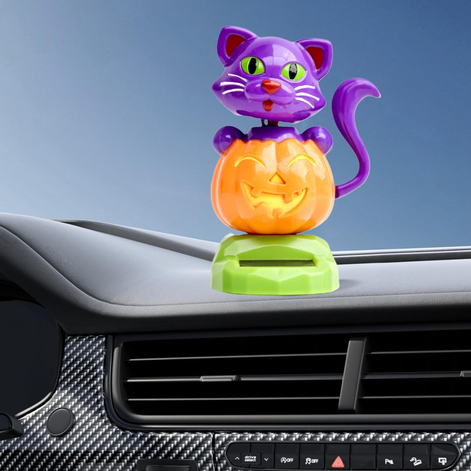 Figurine Solaire Dansante – Citrouille Et Chat Pour Halloween, Tête Qui Bouge, Décoration De Tableau De Bord, Fonctionne à La Lumière Du Soleil