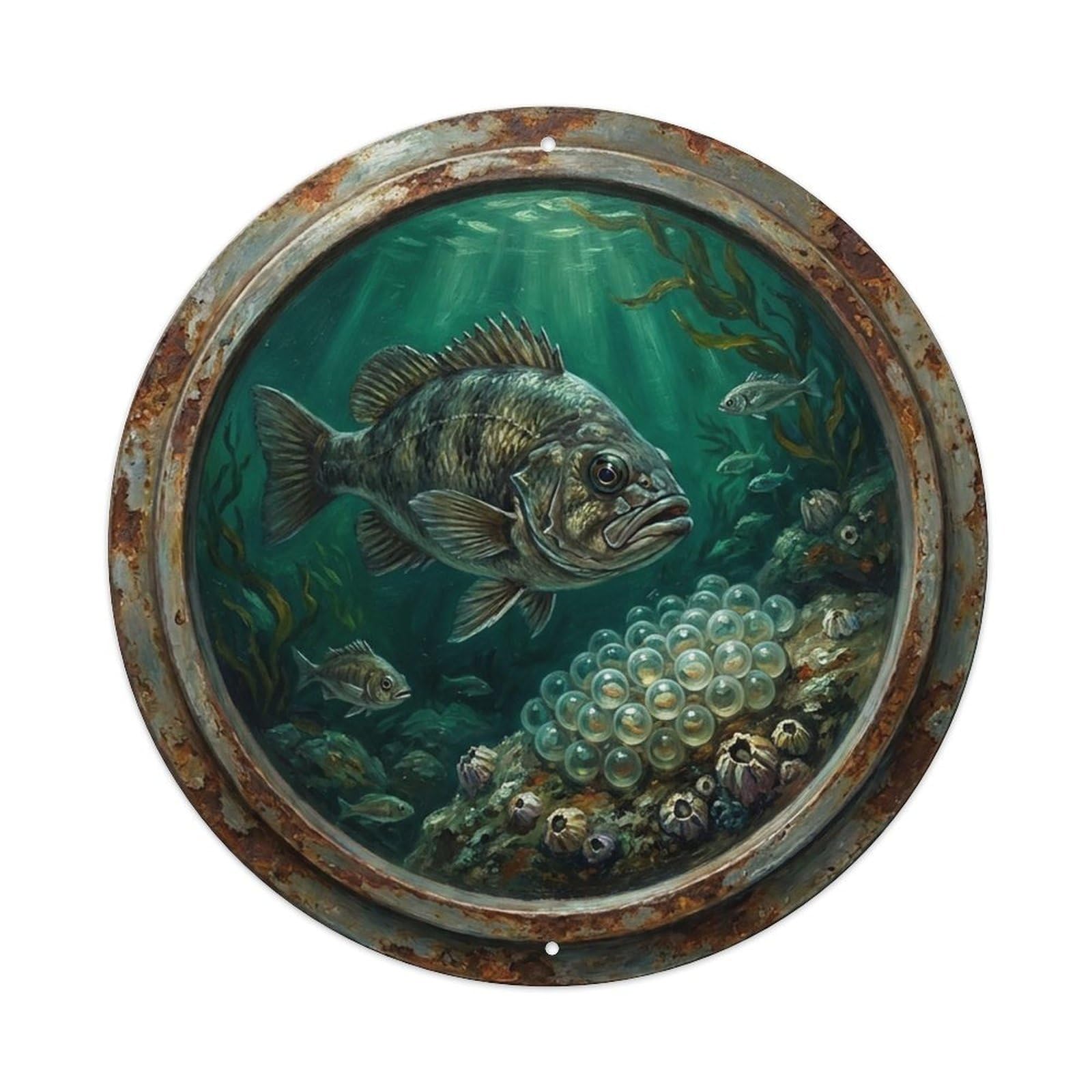 Vintage Porthole Egg Guarding Ship Window Under Deep Metal Tin Sign