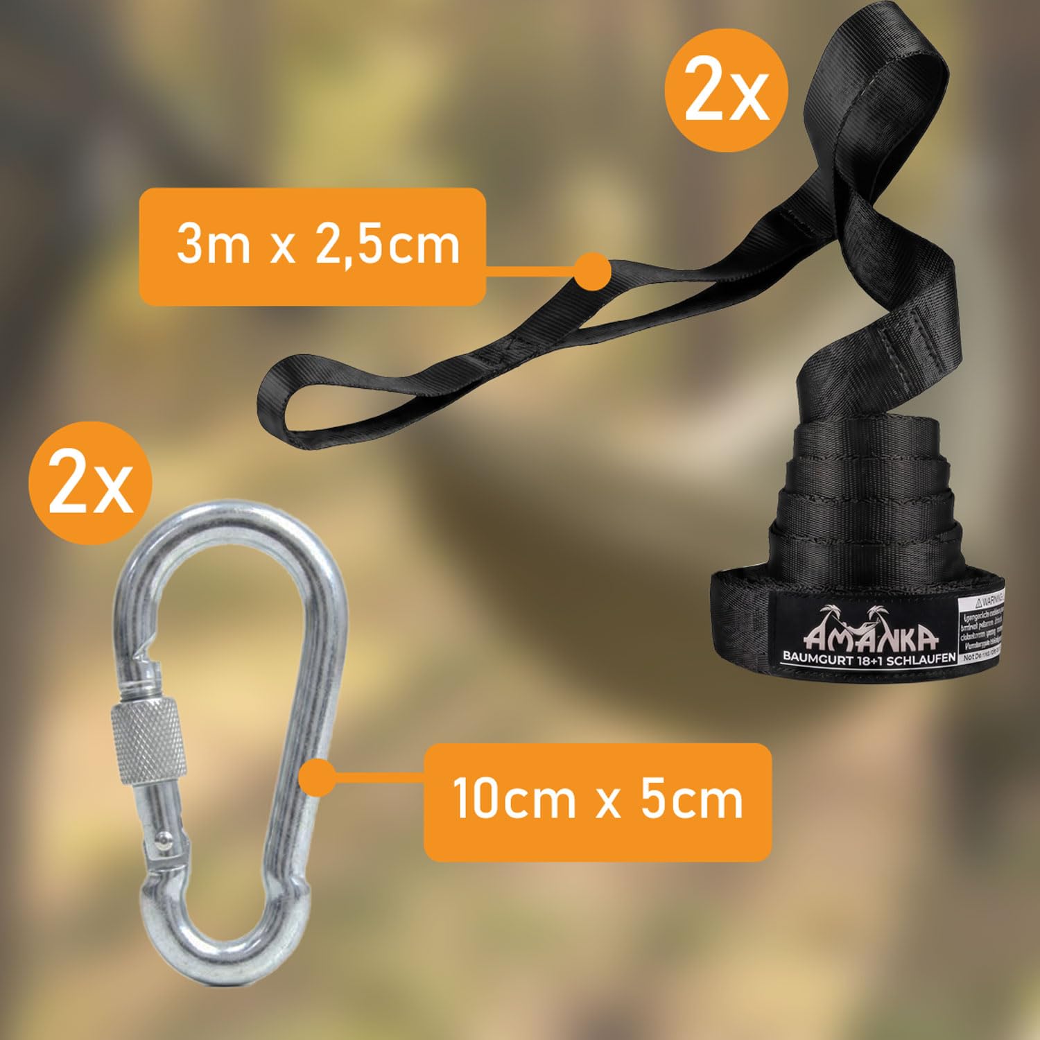 AMANKA Kit pour Suspendre à Arbre Poutre hamacs 300kg 2X Sangles 280x2,5cm Noir