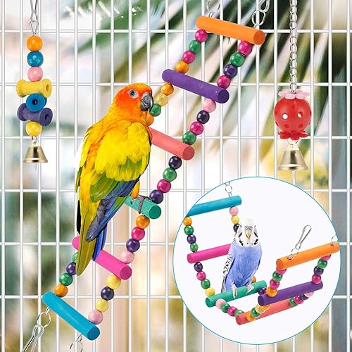 Miniatura 2 de Hamaca colgante de pie para masticar, escalera, jaula de juguetes coloridos adecuados para periquitos, periquitos, conure, cacatúas, mynah, pájaros