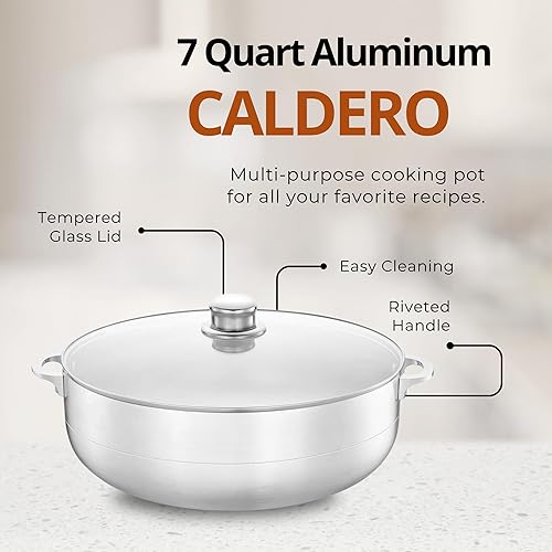 Miniatura 3 de Alpine Cuisine Olla de aluminio antiadherente de 7 cuartos de galón con tapa de vidrio y mango remachado  Utensilios de cocina versátiles para