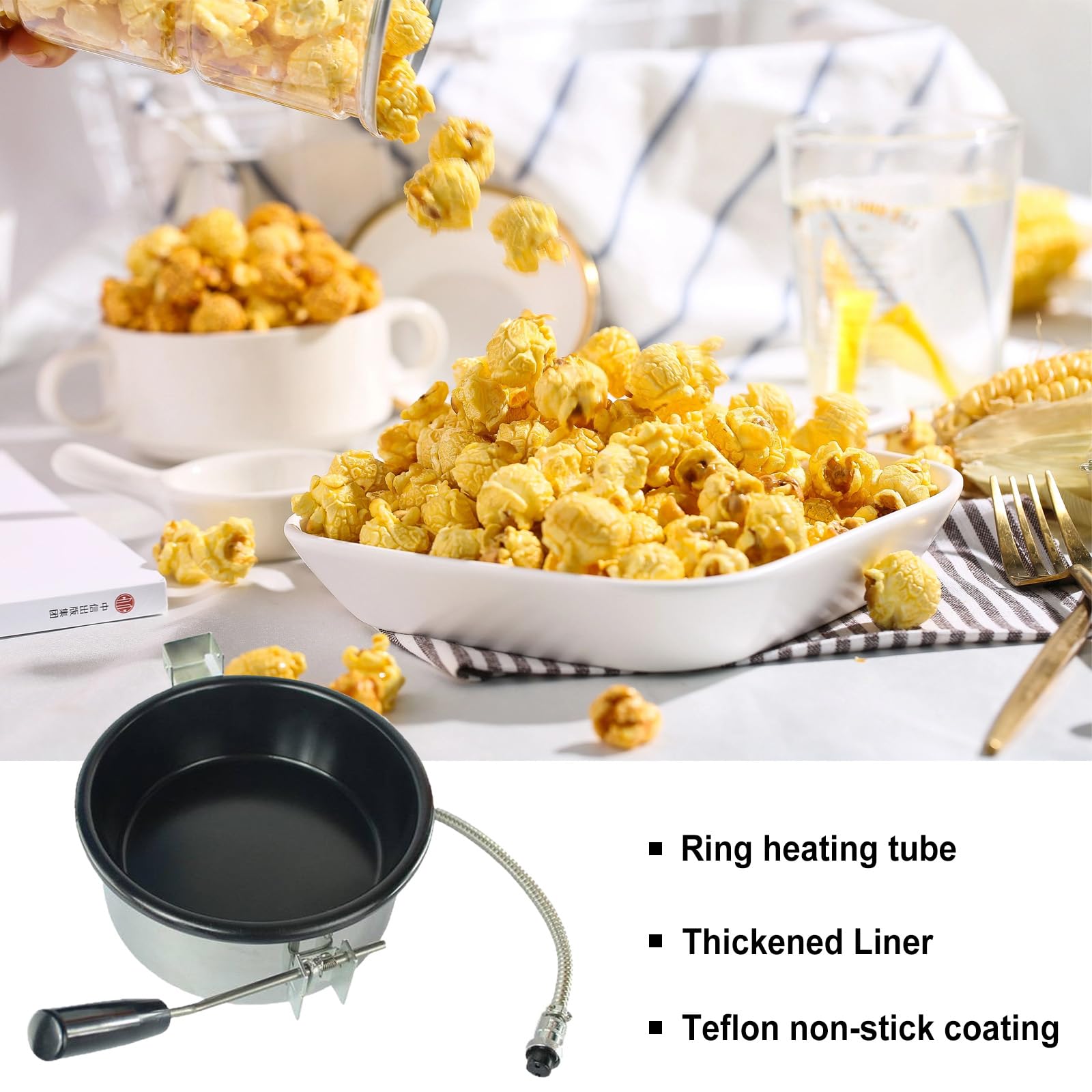 Popcorn Topf Ersatz für Heißluft Popcornmaschine, 230g Antihaft-Popcorntopf mit Ringheizelement, Leicht zu reinigende Anti-Scorch-Pfanne für elektrische Popcornmaschinen (3 holes-15mm)