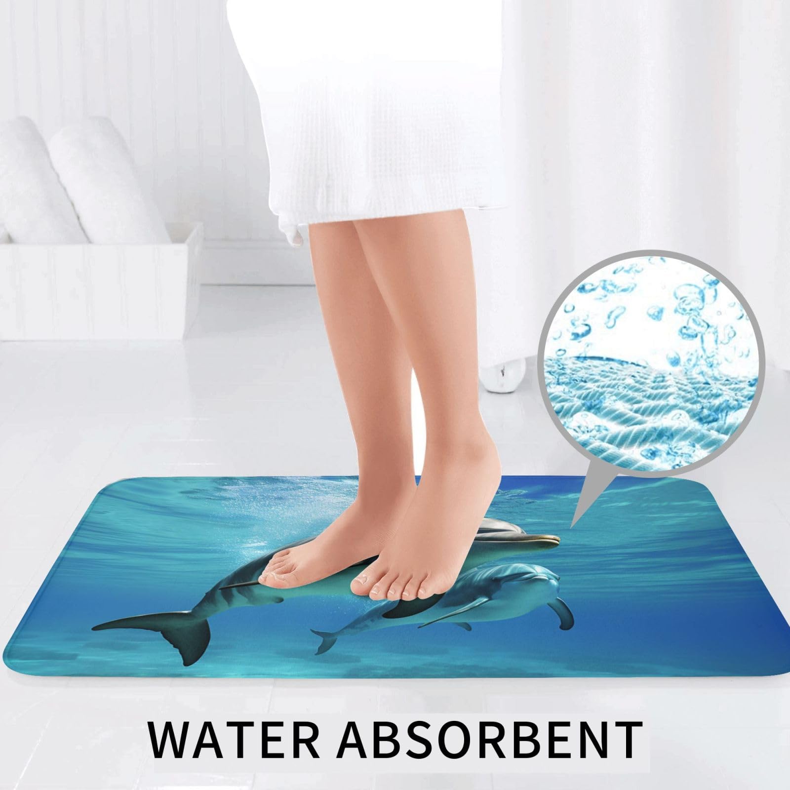 Set di 3 tappetini da bagno con delfino marino, in flanella, morbida, antiscivolo, con coperchio, per decorare la casa