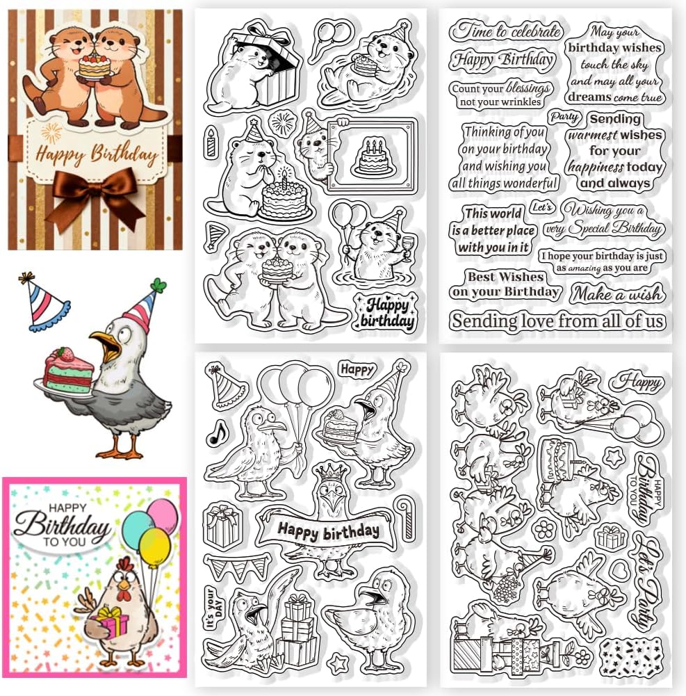 4 Sheets 4 Styles Birthday Wishes Pattern Clear Stamps 6.3x4.3In