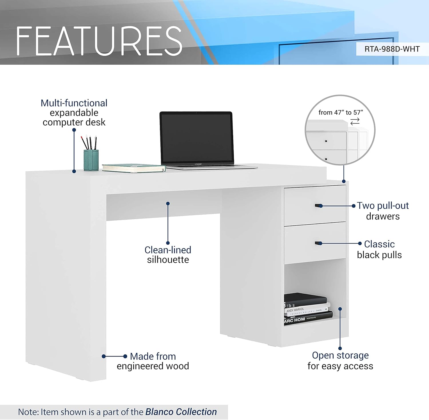 White Expandable Home Office Desk with Drawers and Filing Cabinet