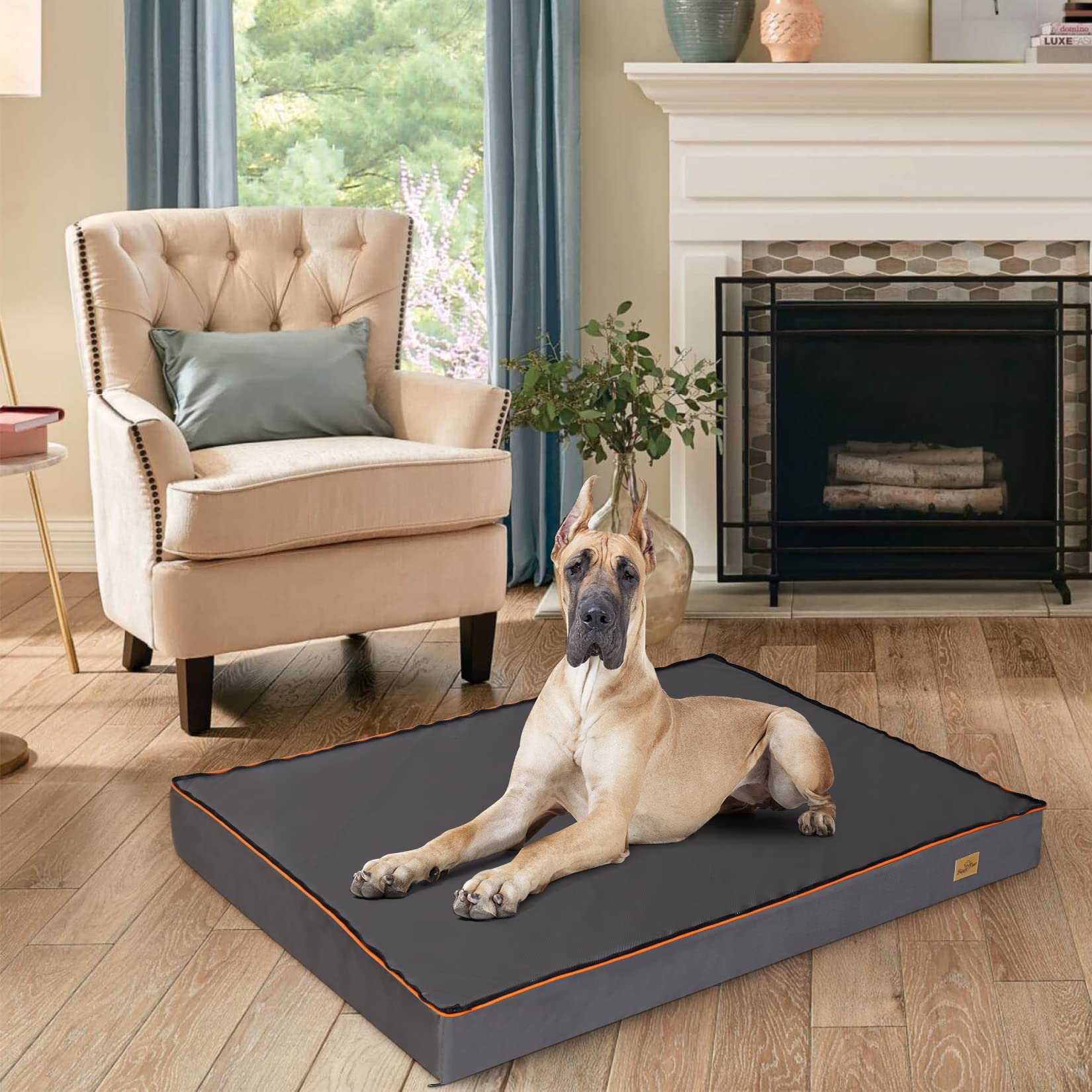 BingoPaw Cama Perro Grande XXL Cama para Perros Grandes Desenfundable,120x90cm Colchonetas para Perros Grandes Lavables Colchon Perro Viscoelastico Impermeable con Funda Suave y Espuma Ortopedica