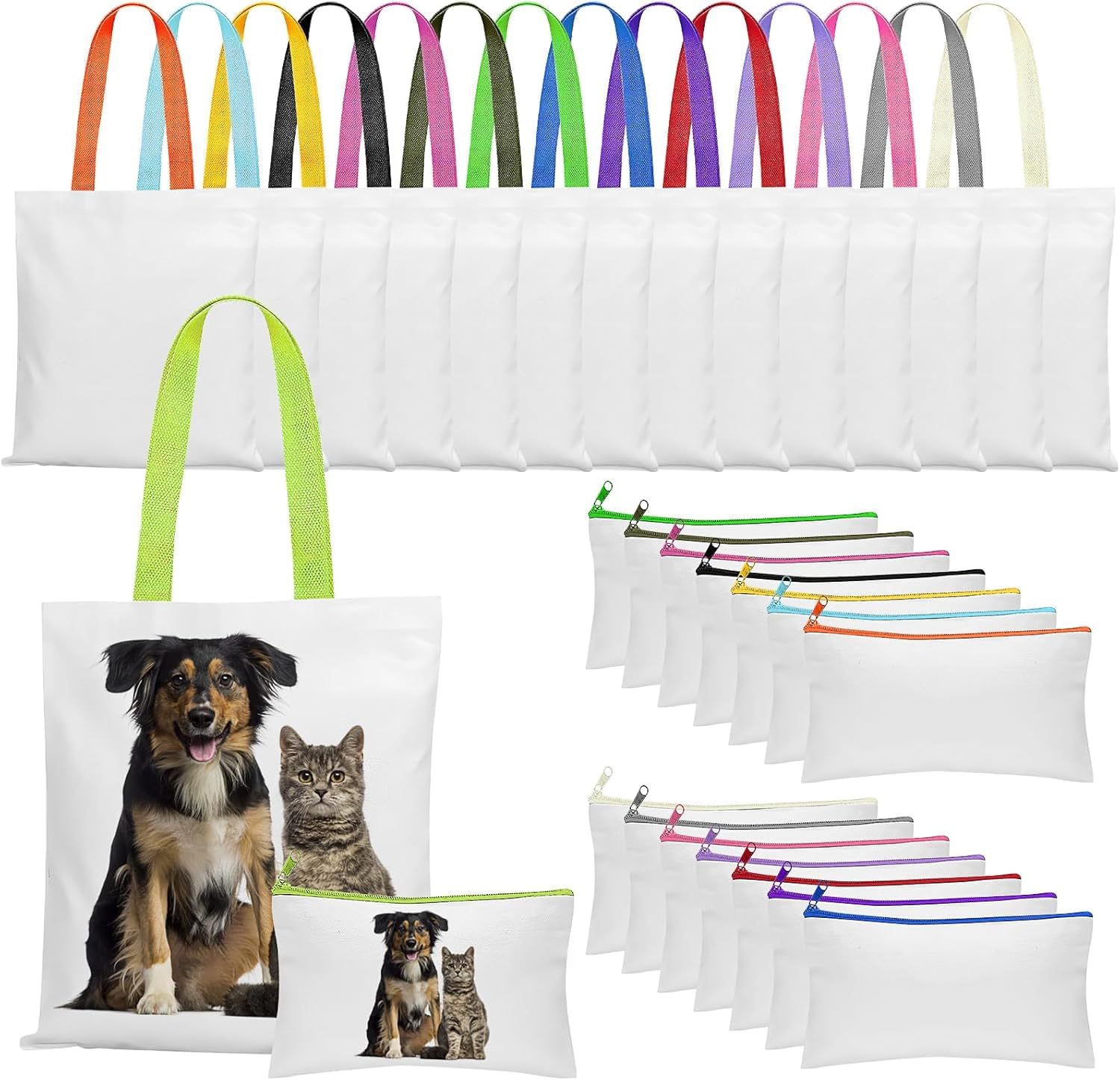 Xaztr 30 Pack Sublimation Blank Tote Bags and Cosmetic Bags, Polyester