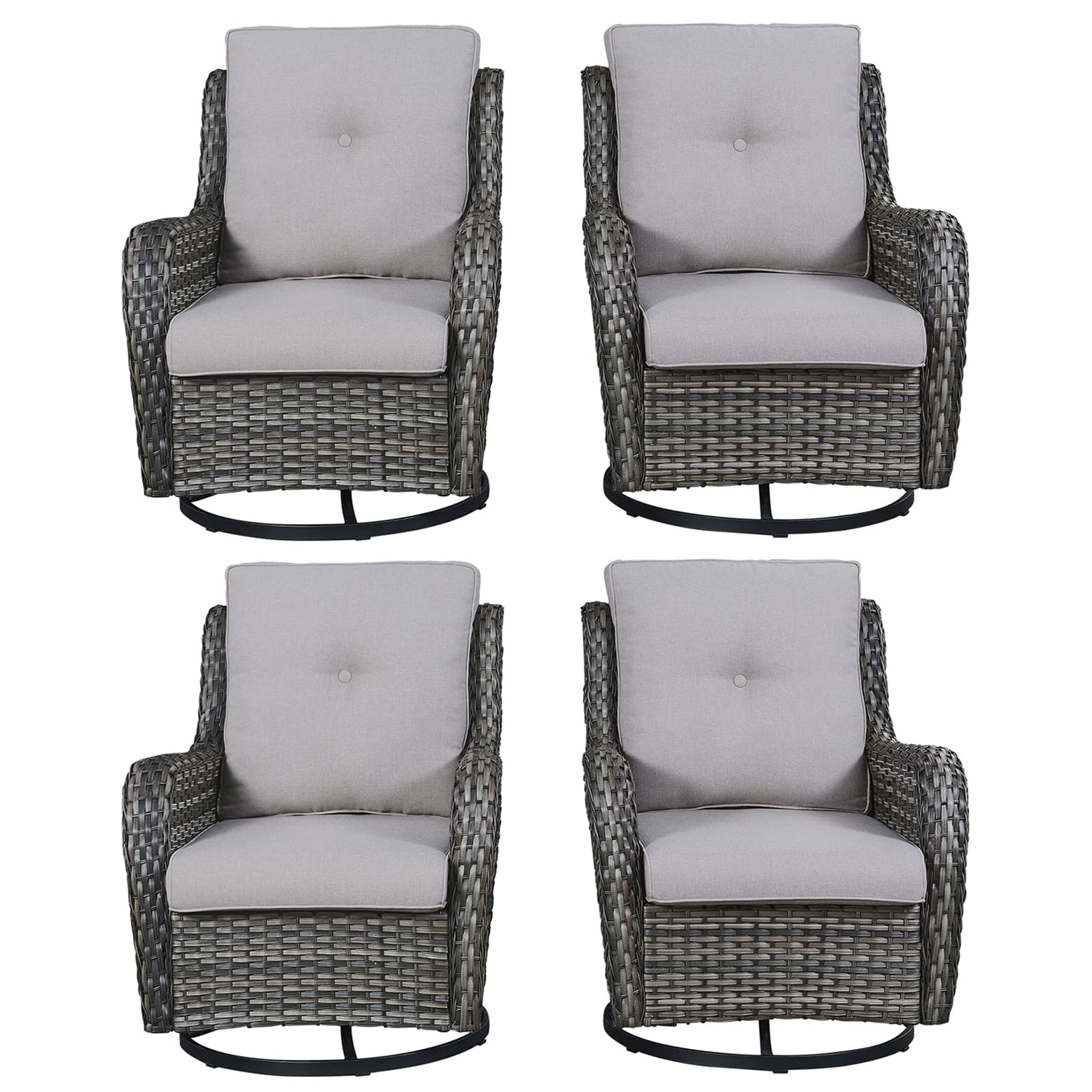 Wicker Rocking Chair Swivel Chairs - 4 Piece Rocker Patio Chairs Set Rattan Rocking Chair for Outdoor Porch Deck Garden Backyard(Mixed Grey/Grey)