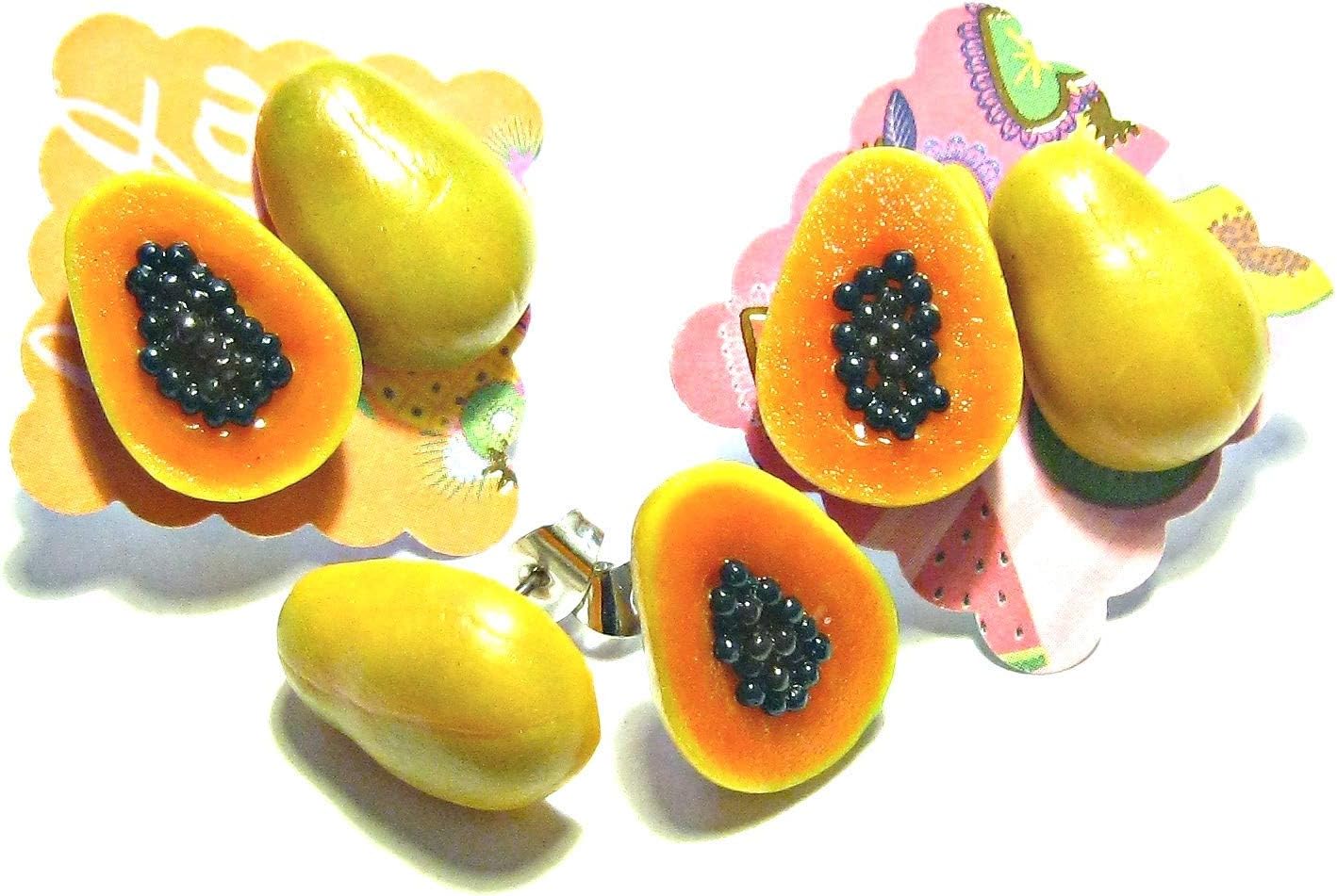 Papaya Stud Earrings - Tiny Food Jewelry